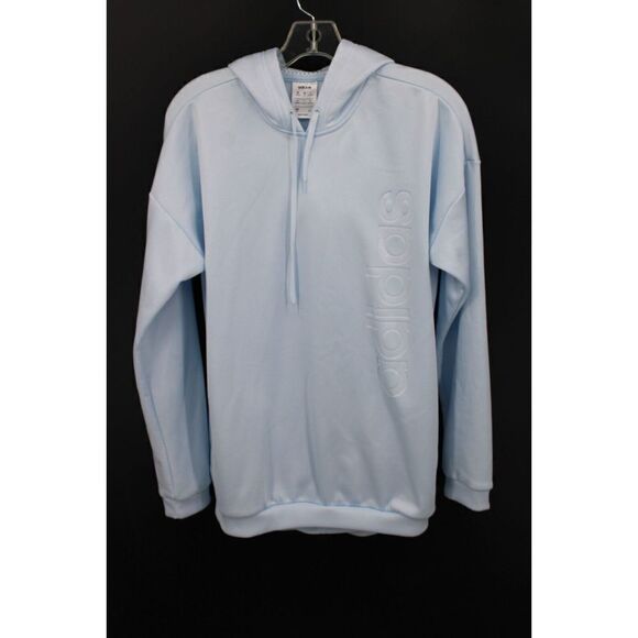 ADIDAS LIGHT BLUE PULLOVER HOODIE WITH SPELLOUT DOWN SIDE WOMENS MEDIUM - Picture 1 of 9